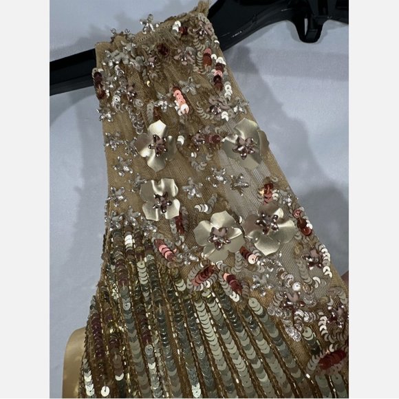 NEW $798 Mac Duggal [ 6‎ ] Sequin & Floral Embellished Evening Gown Gold - Picture 10 of 16